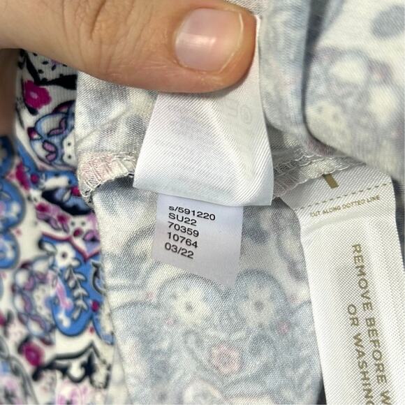 LOFT Medallion Ruffle Flare Dress NWT Women's Sz S Blue White Flowy Stretch - Picture 7 of 8